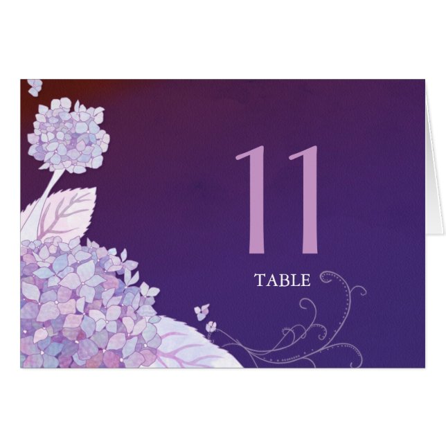 Carte du Mariage de jardin Hydrangeas Plum (Devant Horizontal)