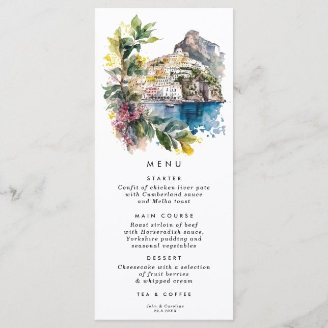 Carte du menu à fleurs de la Côte d'Amalfi Italie (Devant)