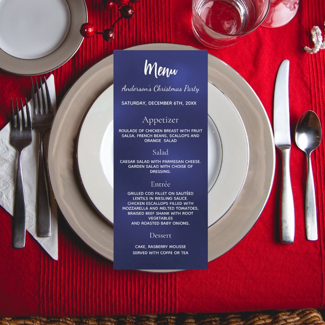 Carte du menu du dîner de Noël bleu (Créateur téléchargé)