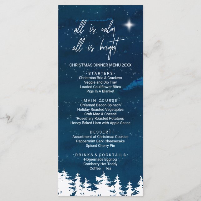 Carte du menu du dîner de Noël de la nuit étoilée (Devant)