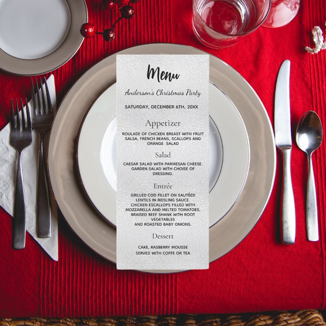Carte du menu du dîner de Noël en argent (Créateur téléchargé)