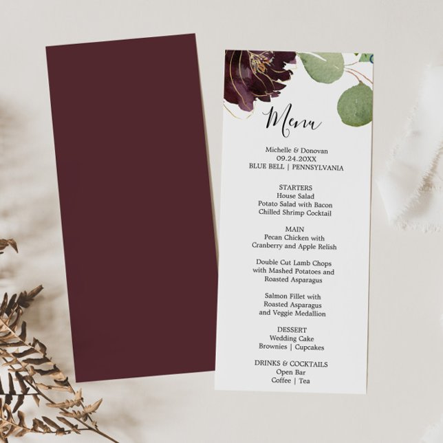 Carte du menu du dîner floral et verdoyant de Bour (Créateur téléchargé)