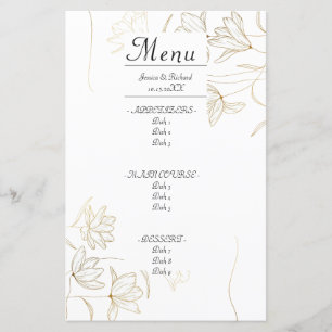 Carte du menu du dîner Gold Flower