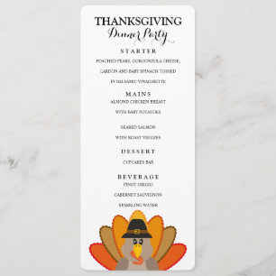 Carte du menu du dîner Thanksgiving modèle