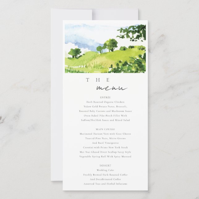 Carte du menu Mariage Watercolor Countryside Hills (Devant)
