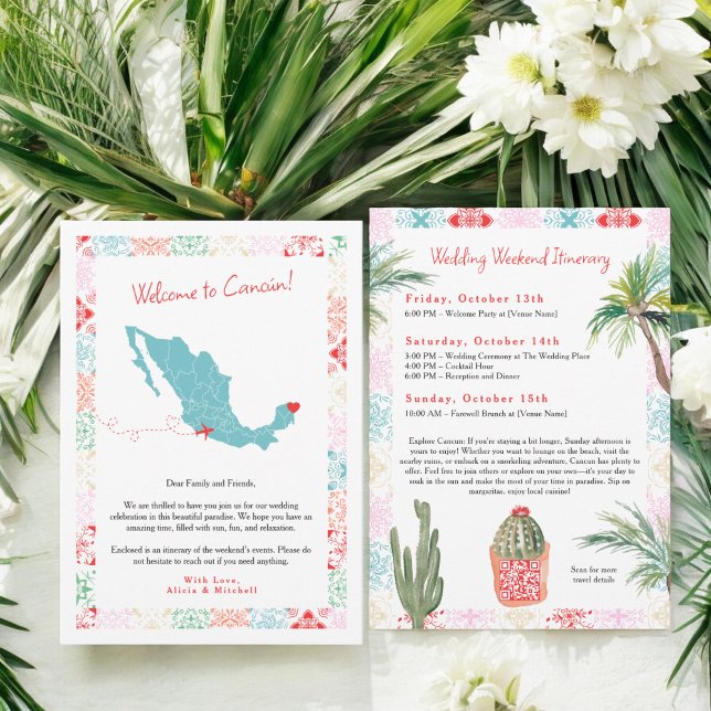 Carte du Mexique tropical QR mariage d'accueil (ropical Mexico map QR welcome wedding Invitation)