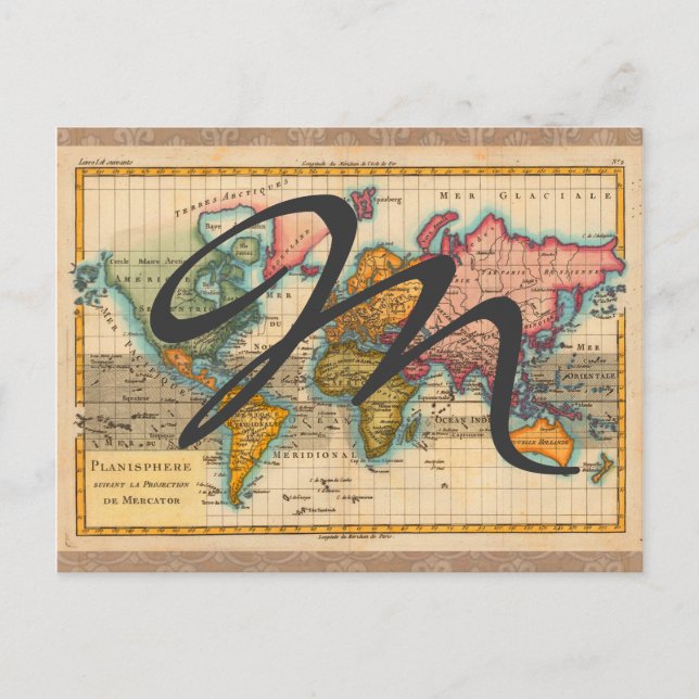 Carte du Monde 1700s Antique Continents (Devant)