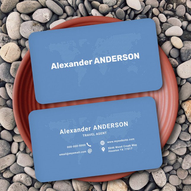 Carte du monde à pointes bleues (Blue Dotted World Map Business Card)