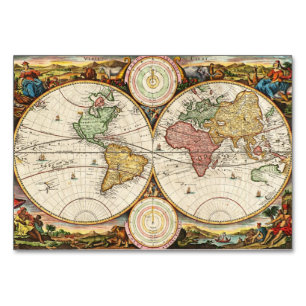 Carte du monde antique Deux hémisphères Rare Art V