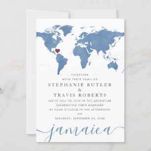 Carte du monde aquarelle bleue mariage de destinat