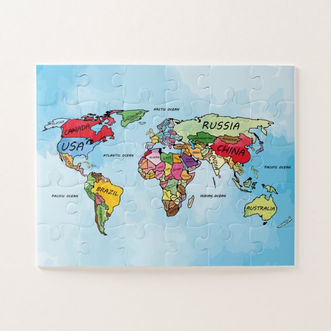 Carte du monde aquarelle illustration puzzle puzzl (Horizontal)