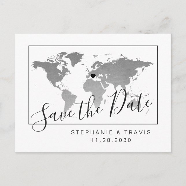 Carte du monde argentée Carte postale de date de s (Devant)
