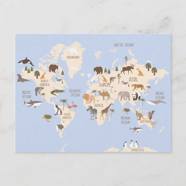 Carte du monde avec animaux (Devant)