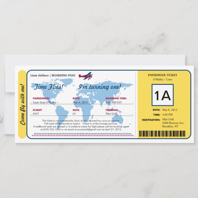 Carte du monde Billet d'entrée d'embarquement (Devant)