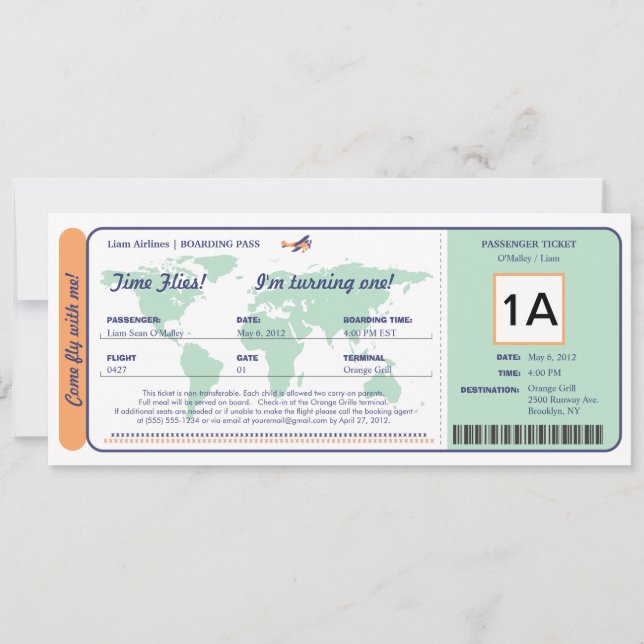 Carte du monde Billet d'entrée d'embarquement (Devant)