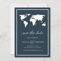 Carte du monde bleu foncé | Élégant Mariage de thè