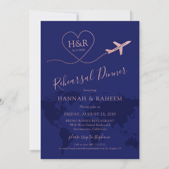 Carte du monde Blue Rose Gold Rehearer Dîner (Devant)