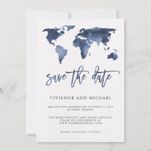 Carte du monde Blue Watercolor   Mariage Enregistr