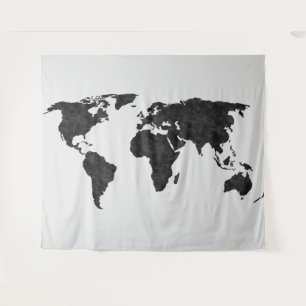  Carte du monde Couleur noire sur Tapisserie gris