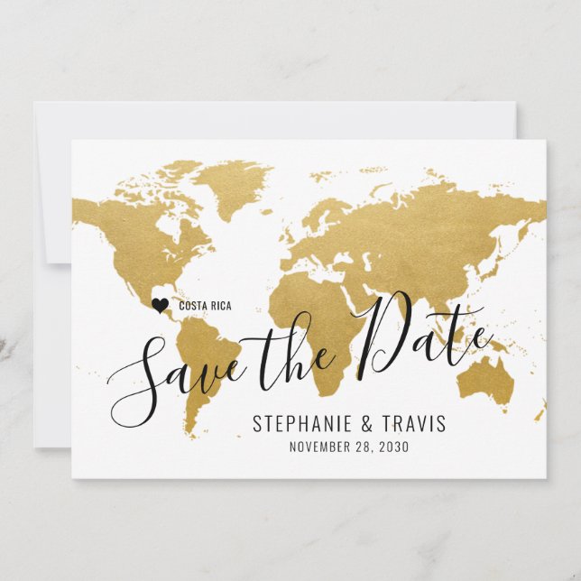 Carte du monde de destination de mariage dorée ave (Devant)