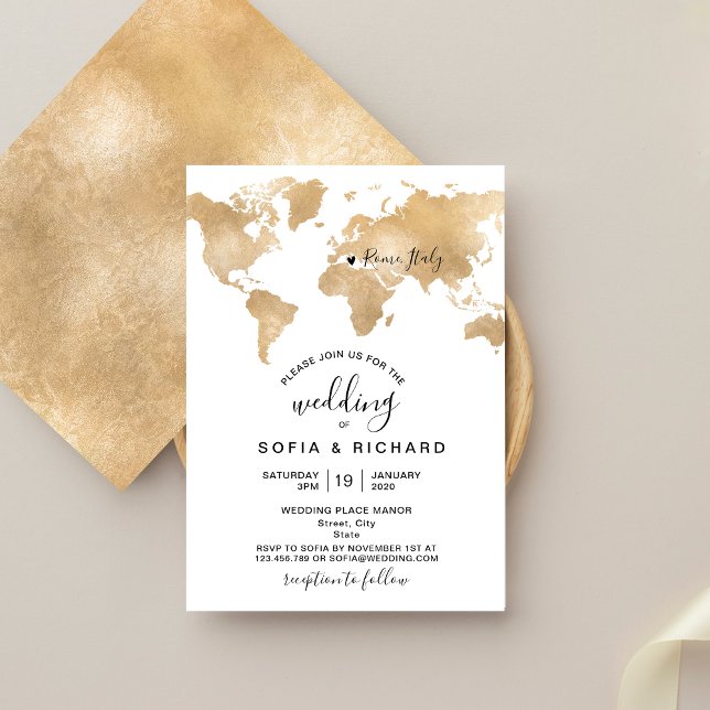 Carte du monde de destination de mariage en or ave (Créateur téléchargé)