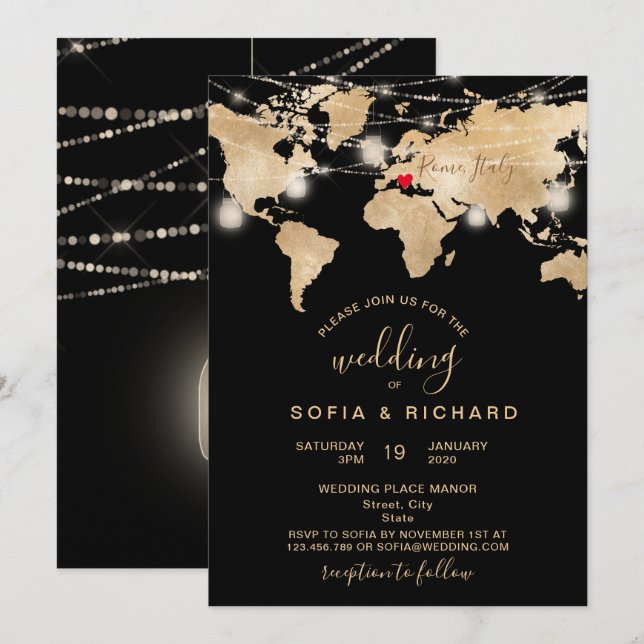 Carte du monde de destination de mariage Jar et Cœ (Devant / Derrière)