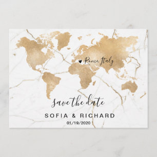 Carte du monde de destination de mariage or cœur a