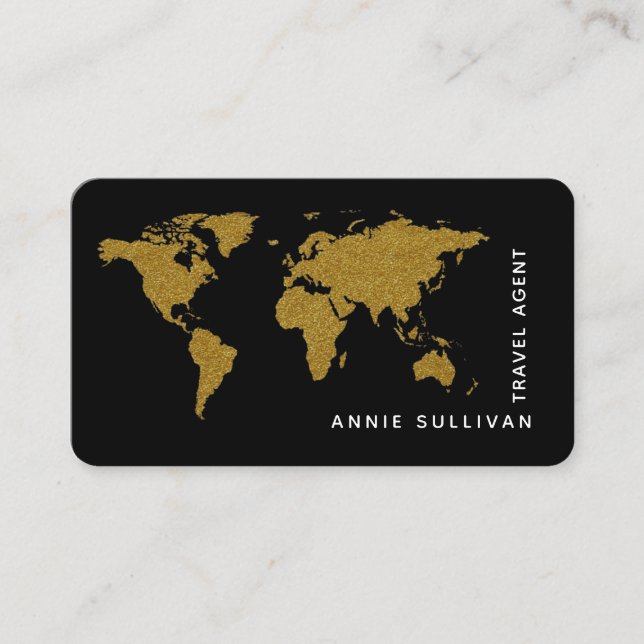 Carte du monde de Faux Gold Agent de voyage noir (Devant)