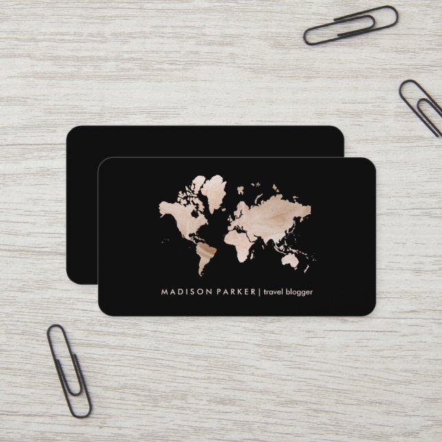 Carte du monde de Faux Light Gold en noir (Devant/Arrière en situation)