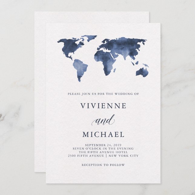 Carte du monde de l'aquarelle bleue en blanc | MAR (Devant / Derrière)