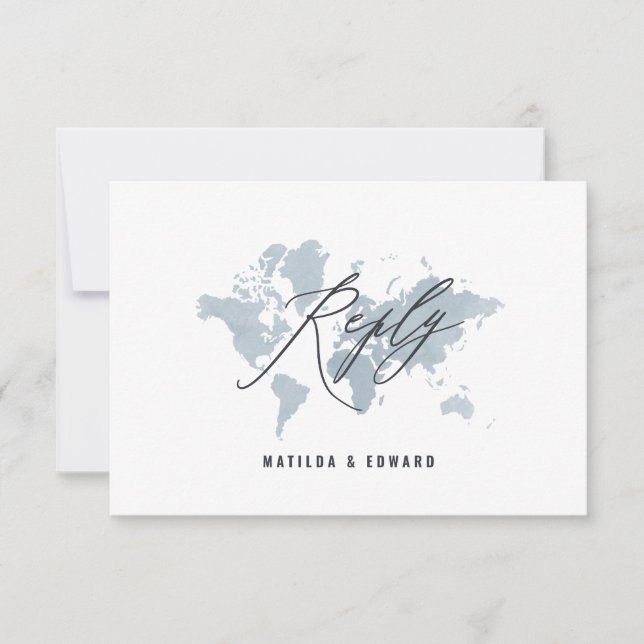 Carte du monde de l'aquarelle bleue mariage R.S.V. (Devant)
