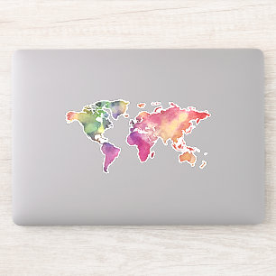 Carte du monde de l'aquarelle cool Sticker vinyle