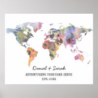 Carte du monde de l'aquarelle poster de l'art abst