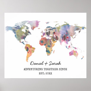 Carte du monde de l'aquarelle poster de l'art abst