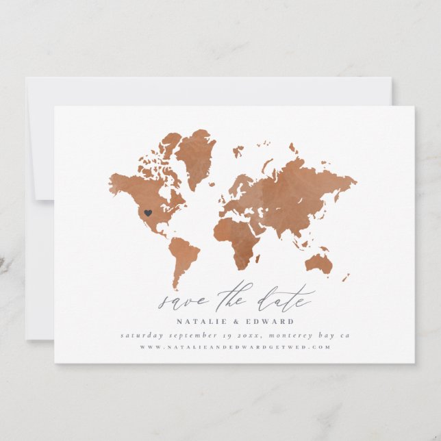 Carte du monde de l'aquarelle rouille mariage (Devant)