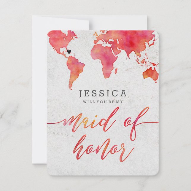 Carte du monde de l'aquarelle, vous serez ma femme (Devant)