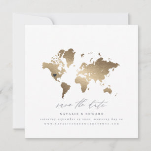 Carte du monde de l'or aquarelle faire-part mariag