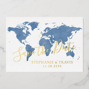 Carte du monde de mariage de destination Bleu Enre