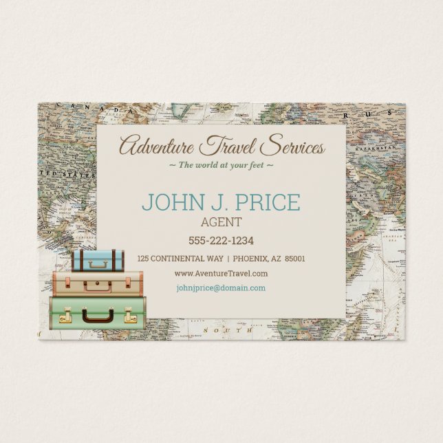 Carte du monde de voyage Agent Moderne Brown Bleu  (Devant)