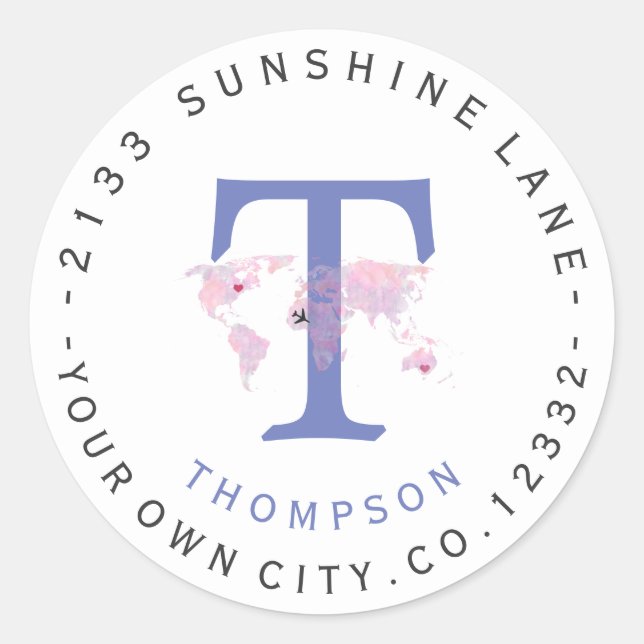 Carte du monde de voyage Monogramme Étiquette de a (Devant)