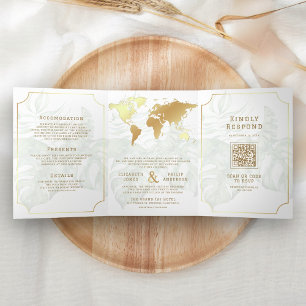 Carte du Monde Destination Tropicale Mariage Or Bl