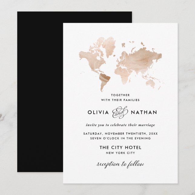 Carte du monde | Élégant Mariage de thème de voyag (Devant / Derrière)