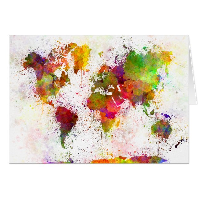 Carte du monde en aquarelle jaune et vert (Devant horizontal)
