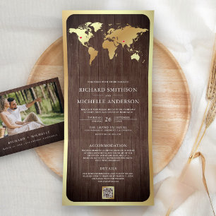 Carte du monde en bois rustique avec code QR pour 