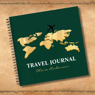 Carte du monde en or et avion, Journal de voyage, 
