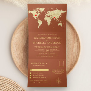 Carte du monde en or Terracotta Tout en un mariage