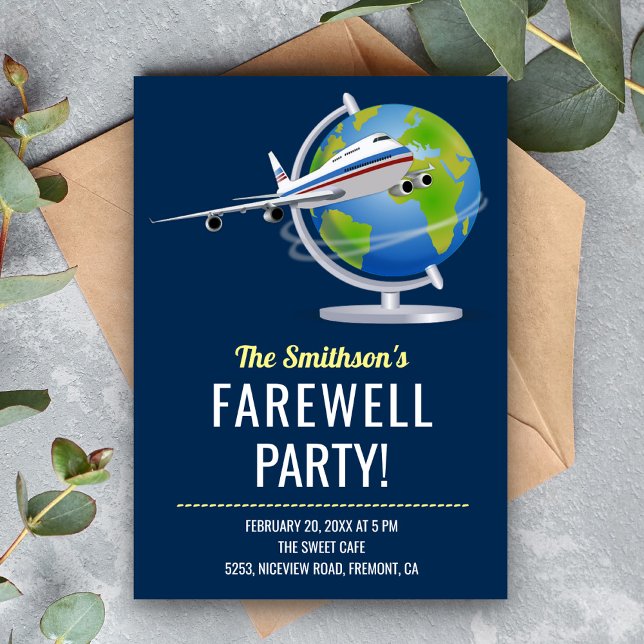 Carte du monde Globe Avion Farewell Party Invitati (Créateur téléchargé)