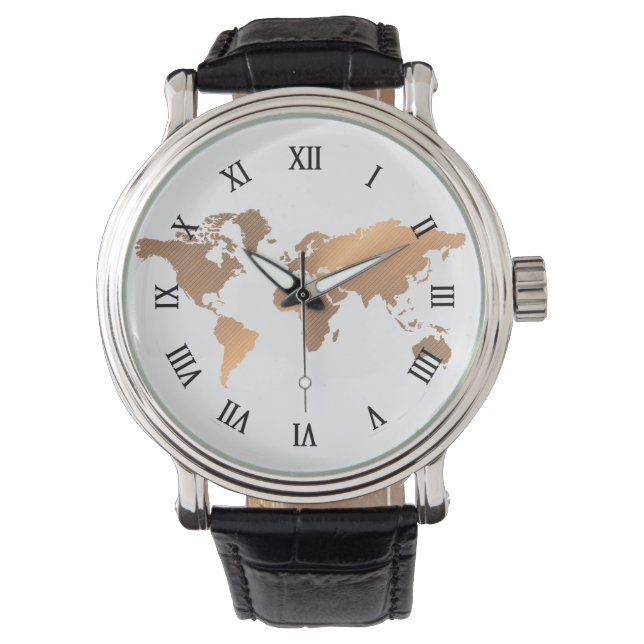 carte du monde - montre en cuivre (devant)
