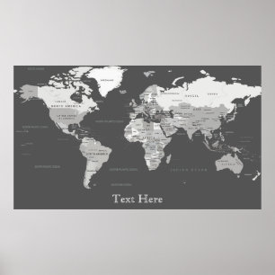 Carte du monde noir et blanc Affiches et impressio