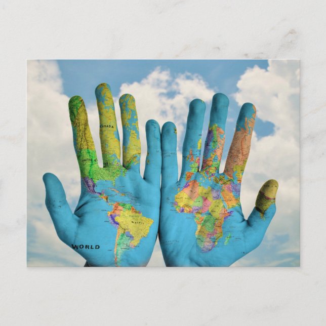 Carte du monde peint en couleurs dans les mains, p (Devant)